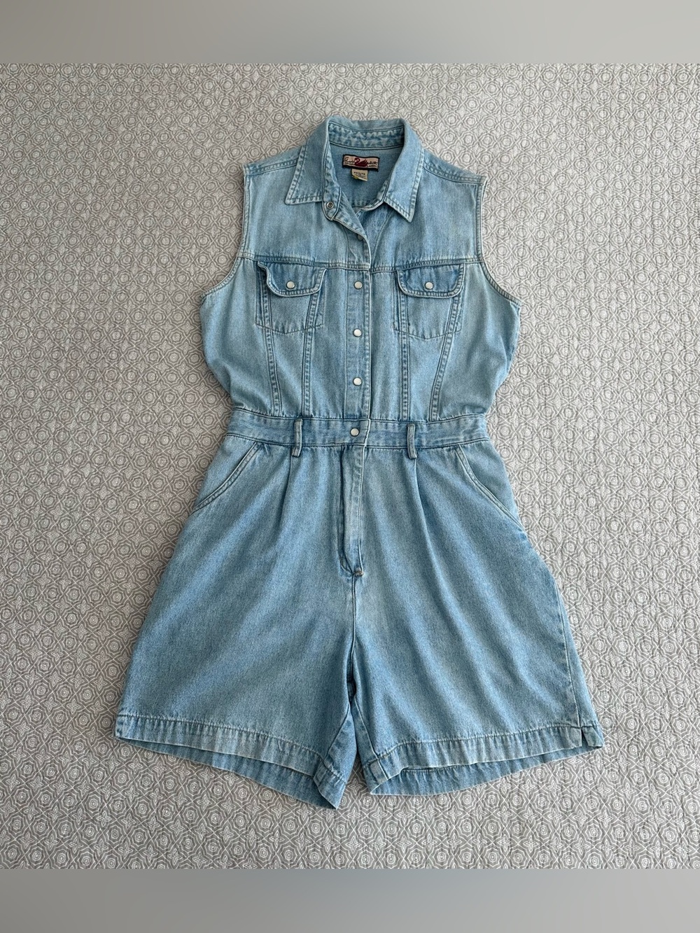 Vintage Gloria Vanderbilt Denim Sleeveless Button Front Romper Cotton Petite M
